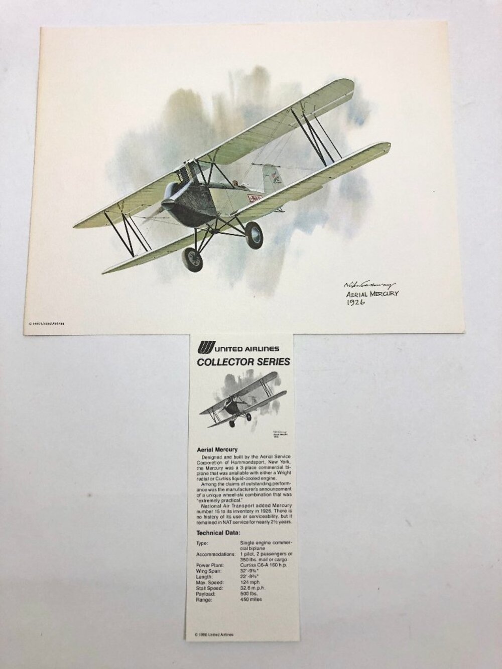 Nixon Galloway Art Print Aerial Mercury 1926 Biplane 8.5x11" Vintage